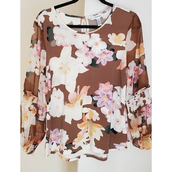 NWT CALVIN KLEIN LONG SHEER SLEEVE BLOUSE MULTICOLOR SZ M - Picture 2 of 6